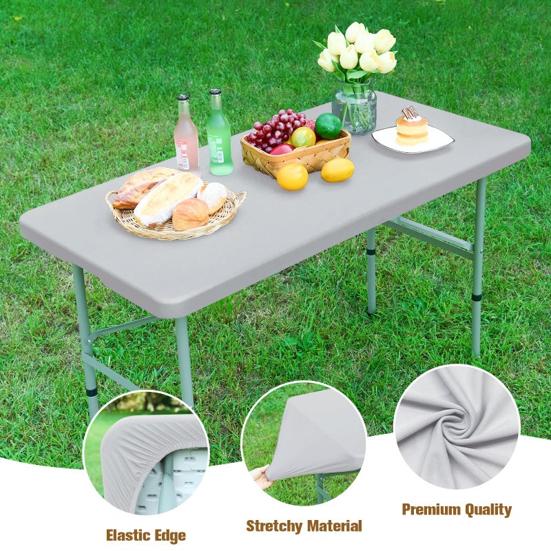 NEWISHER مفرش طاولة مستطيل مناسب مقاس 60.96 × 48 بوصة، مفرش طاولة مرن لطاولة بطول 4 أقدام، غطاء طاولات من الألياف اللدنة قابل للغسل باللون الفضي وغطاء علوي من البوليستر قابل للغسل لتناول الطعام والنزهات والتخييم في الداخل والخارج - Image 2